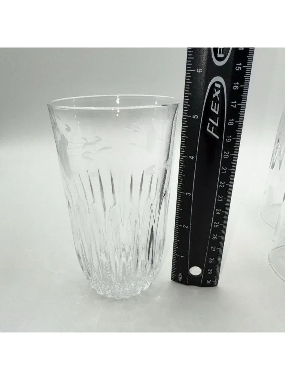 Princess House Heritage 12oz Flat Tumbler Clear Floral Cut Etched Glass Set of 4